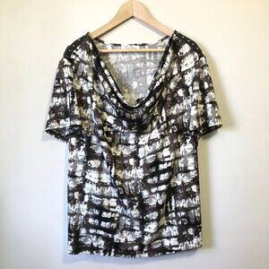 Vintage Tradition Canadian Modern Ink Blot Studded Shoulder Drape Neck Tee